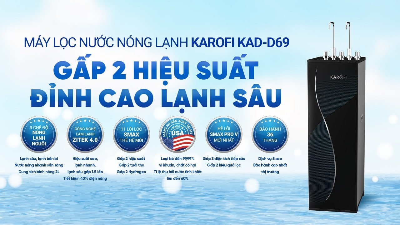 Máy lọc nước nóng lạnh Karofi KAD-D69