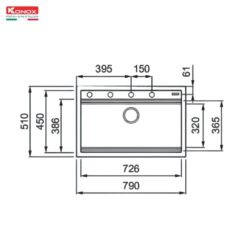 Chậu rửa bát đá Konox Terra 790S Black