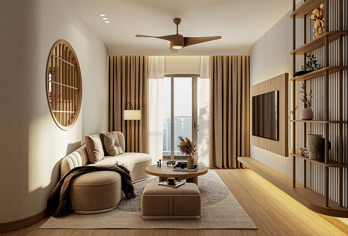 Thiết kế nội thất phong khách Wabi Sabi