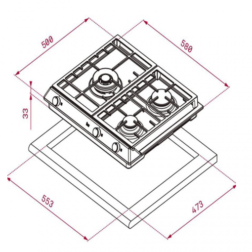 Bếp gas âm 3 vùng nấu TeKa EX 6 0.1 3G