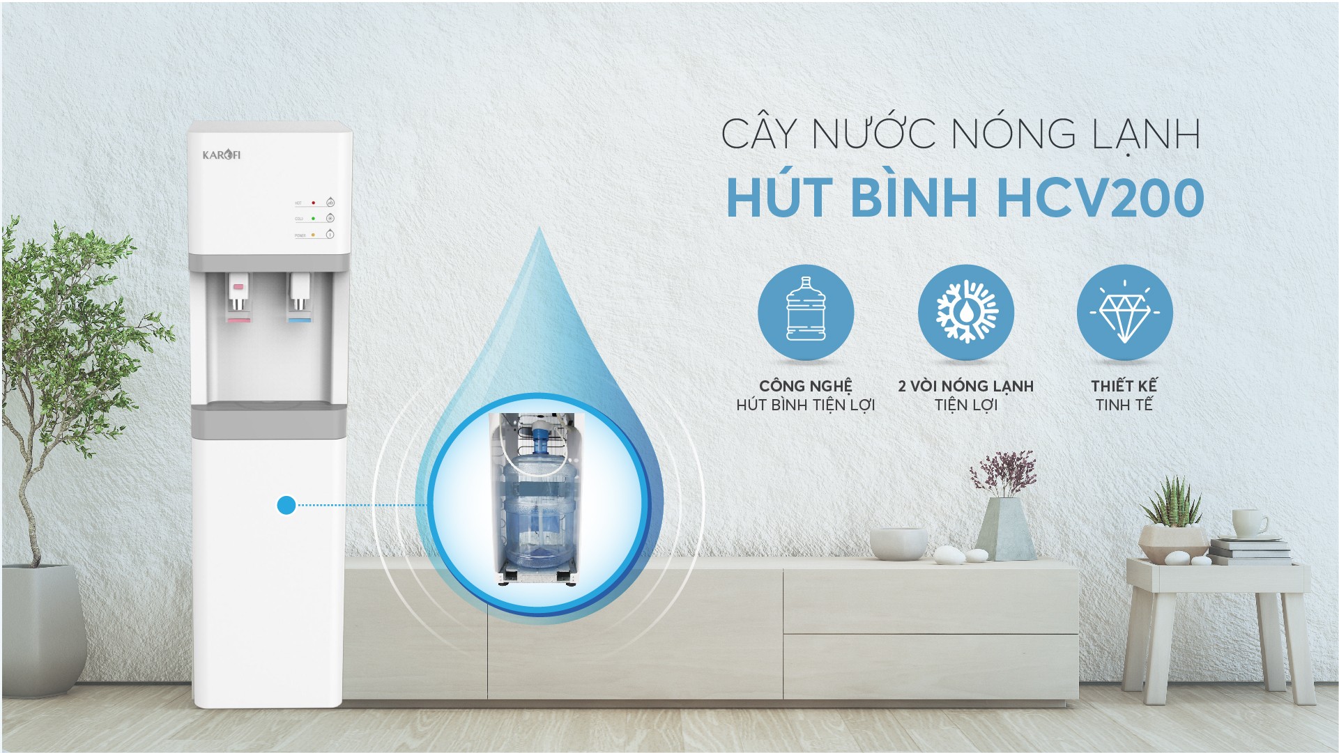 Máy làm nóng lạnh nước hút bình Karofi HCV200