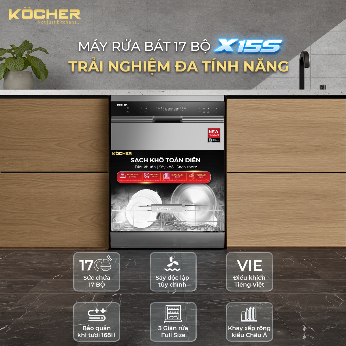 Máy rửa bát Kocher KDEU-X15S