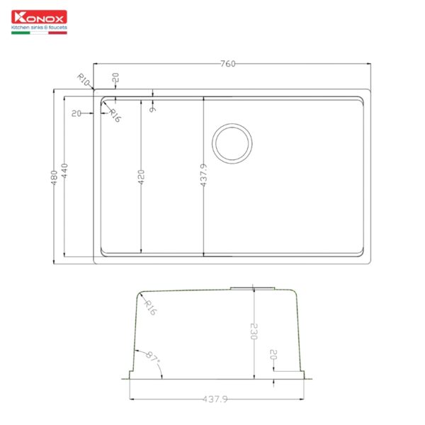 Chậu rửa bát phong cách Nhật Konox Tari 7648SM