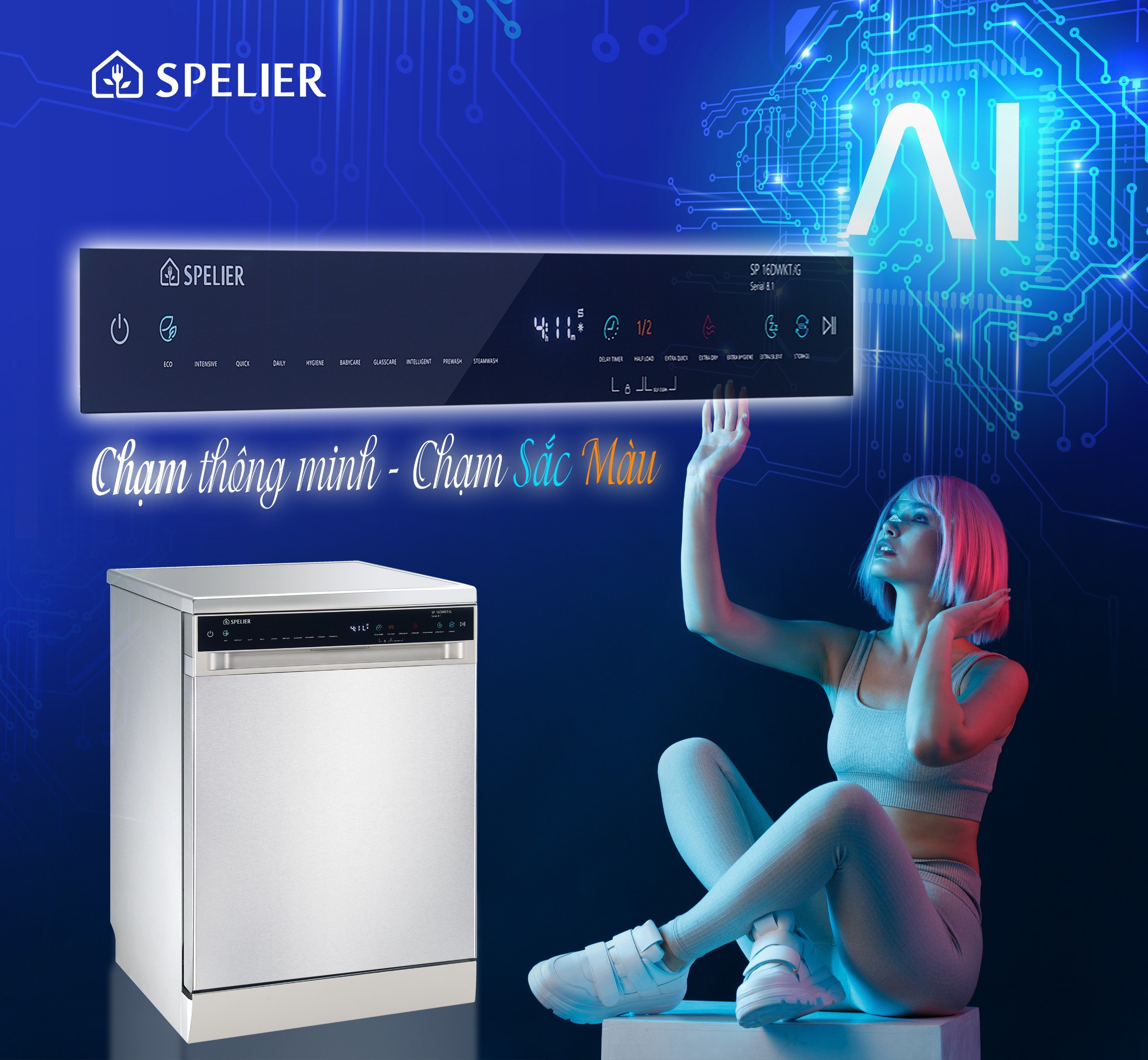 Máy rửa bát Spelier SP 16 DWKT/G