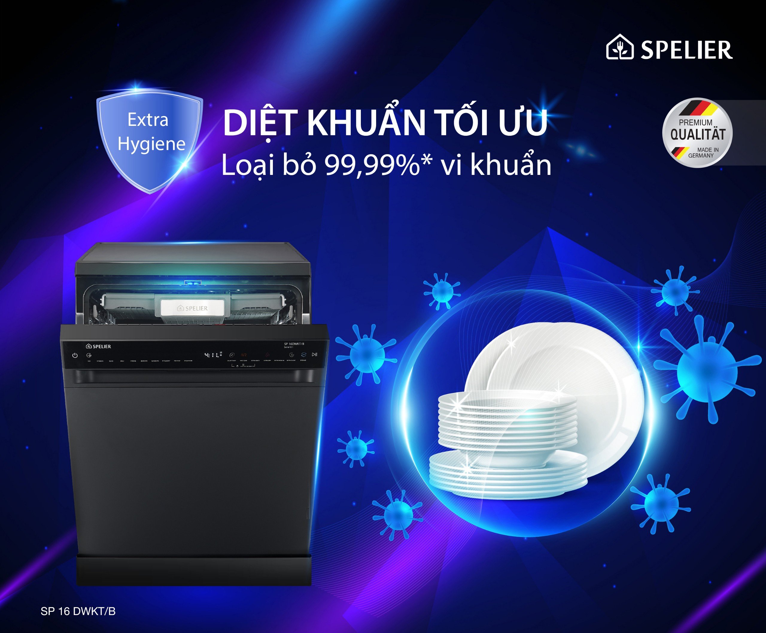 Máy rửa bát Spelier SP 16 DWKT/B