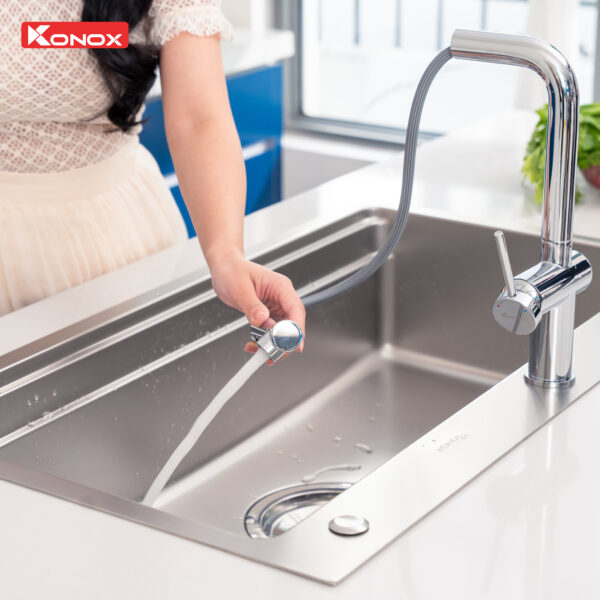 Vòi rửa bát dây rút Konox Stream Chrome