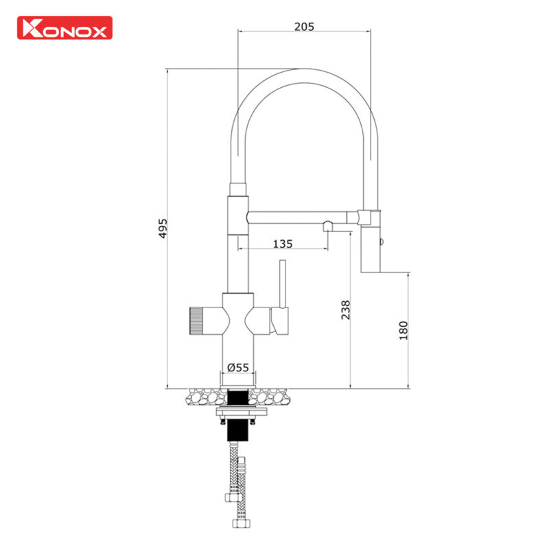 Vòi rửa bát thân mềm 3 đường nước Konox Combi Chrome