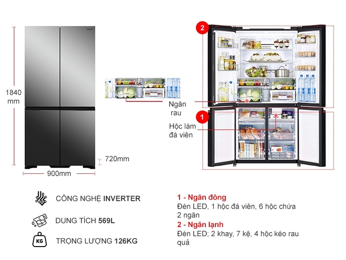 Tủ lạnh Hitachi Inverter 569 lít Multi Door R-WB640VGV0X MIR