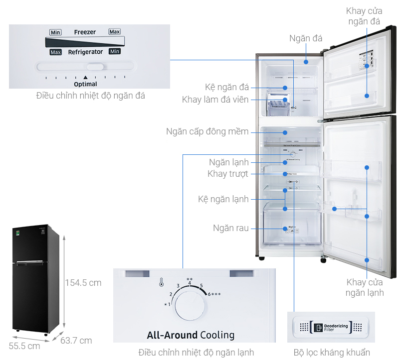 Tủ lạnh Samsung Inverter 236 lít RT22M4032BU SV