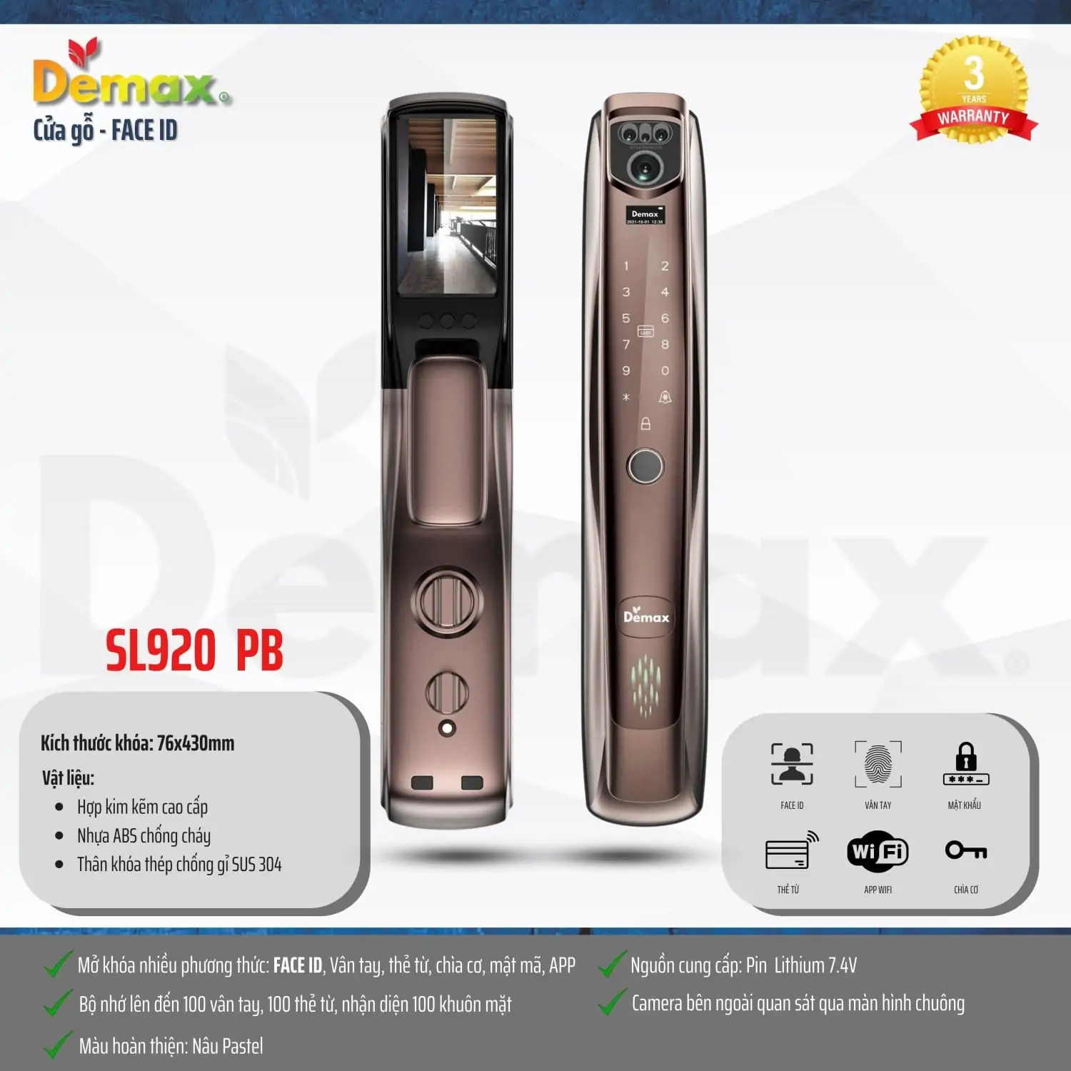 Khóa Nhận Diện Khuôn Mặt Demax SL920 PB