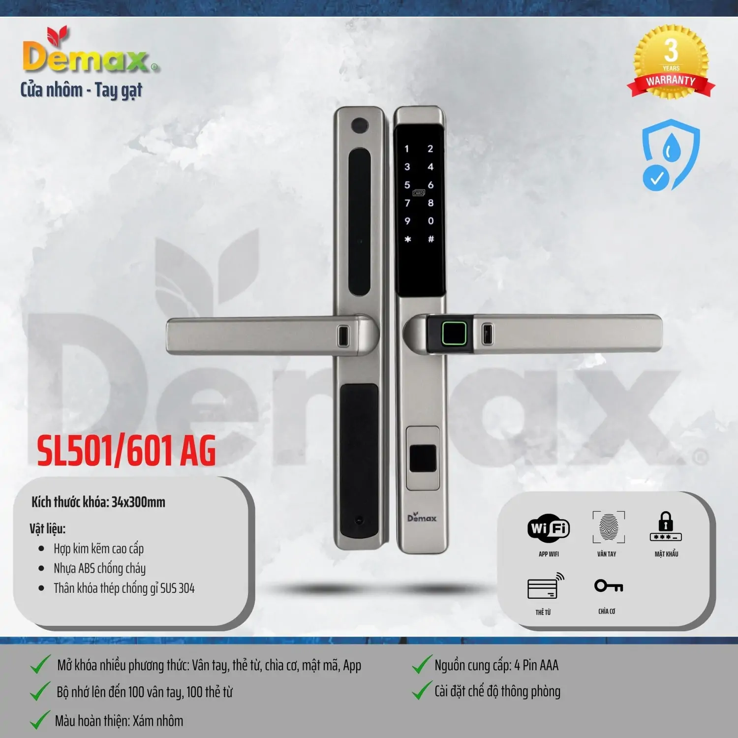 Khoá Cửa Nhôm Demax SL501 AG